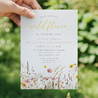Invitation Fête d'anniversaire de la petite fleur sauvage ros