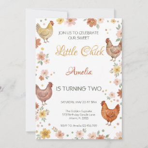 Invitation Fête d'anniversaire de la petite poulette florale