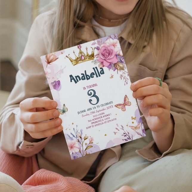 Invitation Fête d'anniversaire de la petite princesse Floral  (Créateur téléchargé)