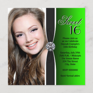 Invitation Fête d'anniversaire de la photo verte et noire