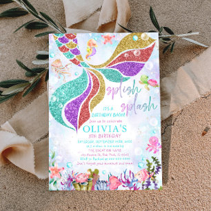 Invitation Fête d'anniversaire de la piscine de sirène magiqu