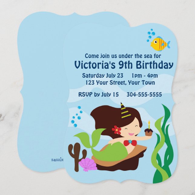 Invitation Fête d'anniversaire de la piscine de sirènes (Devant / Derrière)