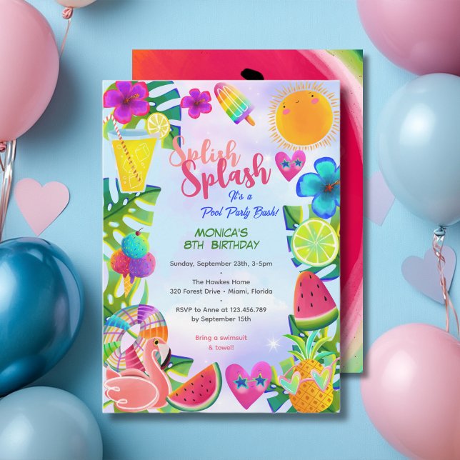 Invitation fête d'anniversaire de la piscine d'été de Hawaii  (Créateur téléchargé)