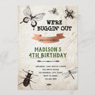 Invitation Fête d'anniversaire de la piste d'insecte de la na