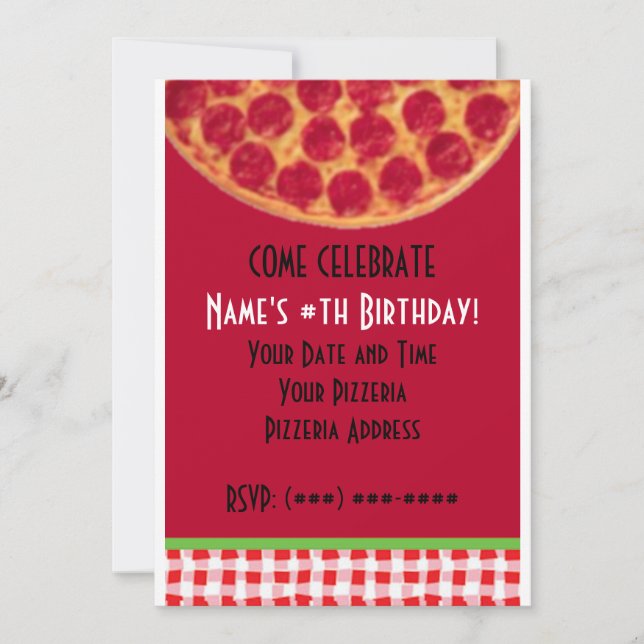 Invitation Fête d'anniversaire de la pizza... (Devant)