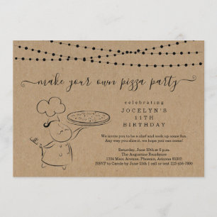 Invitation Fête d'anniversaire de la pizza pour filles ou gar