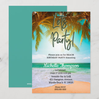 Invitation Fête d'anniversaire de la Plage Tropical