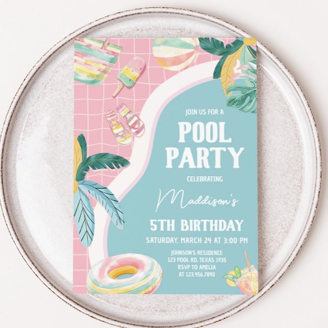 Invitation Fête d'anniversaire de la poule (Pool Party Birthday Party Invitation)