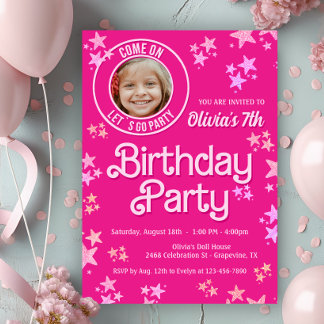 Invitation Fête d'anniversaire de la poupée rose Photo