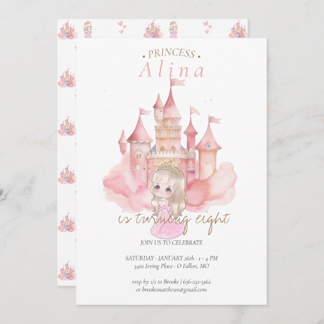 Invitation Fête d'anniversaire de la princesse (Devant / Derrière)