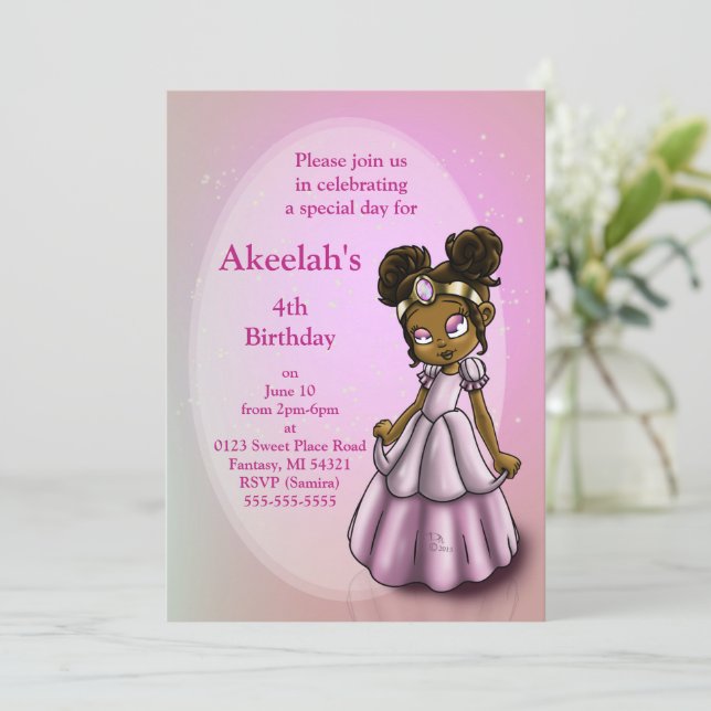Invitation Fête d'anniversaire de la princesse afro-américain (Debout devant)