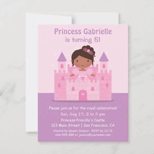 Invitation Fête d'anniversaire de la princesse afro-américain (Devant)