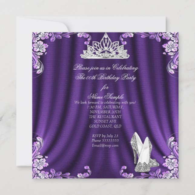 Invitation Fête d'anniversaire de la princesse aux chaussures (Devant)