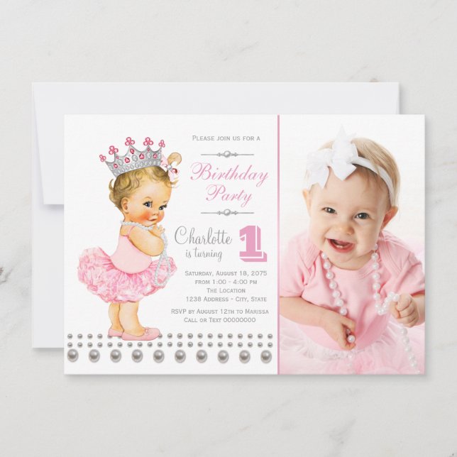 Invitation Fête d'anniversaire de la princesse ballerine perl (Devant)