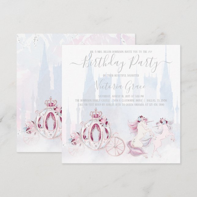 Invitation Fête d'anniversaire de la princesse Cendrillon pou (Devant / Derrière)