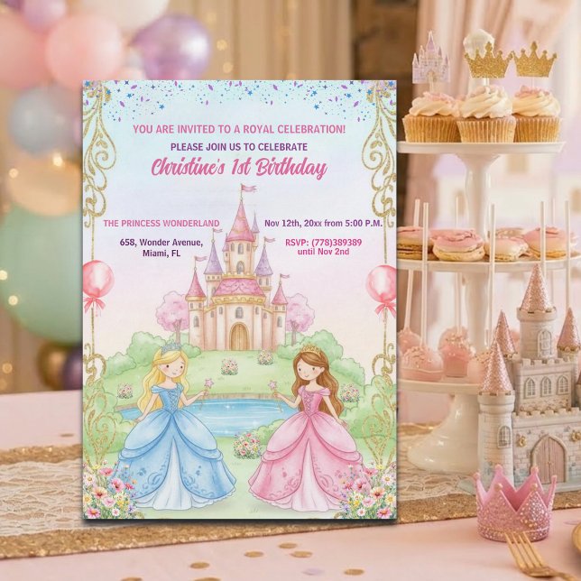 Invitation Fête d'anniversaire de la Princesse Château Royale (Créateur téléchargé)