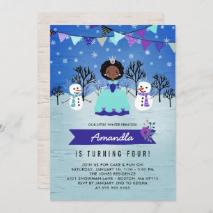 Invitation Fête d'anniversaire de la princesse d'hiver afro-a