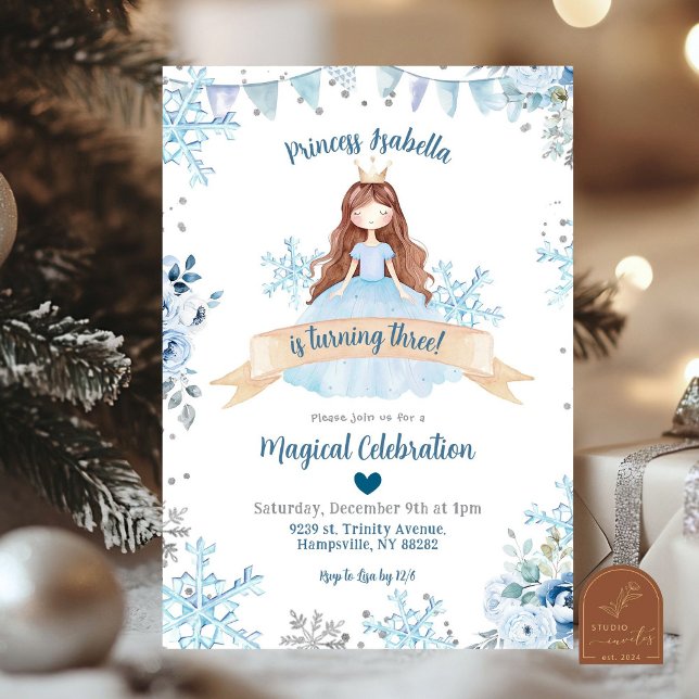 Invitation Fête d'anniversaire de la princesse d'hiver neige  (Créateur téléchargé)