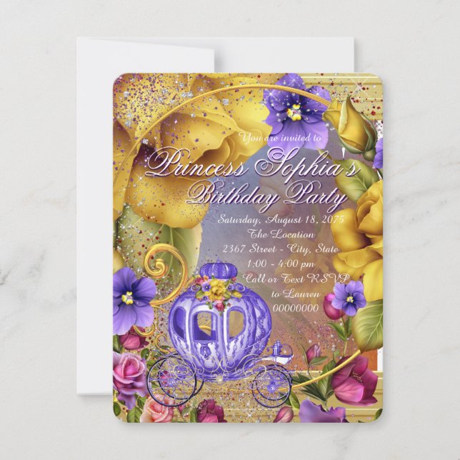 Invitation Fête d'anniversaire de la princesse du conte de fé (Devant)