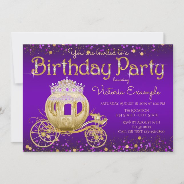 Invitation Fête d'anniversaire de la Princesse Or Violet (Devant)