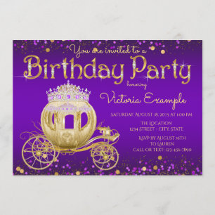 Invitation Fête d'anniversaire de la Princesse Or Violet