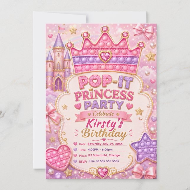 Invitation Fête d'anniversaire de la princesse Pop-It (Devant)