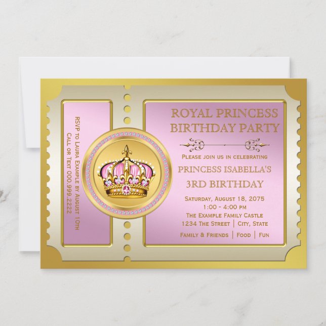 Invitation Fête d'anniversaire de la princesse rose (Devant)