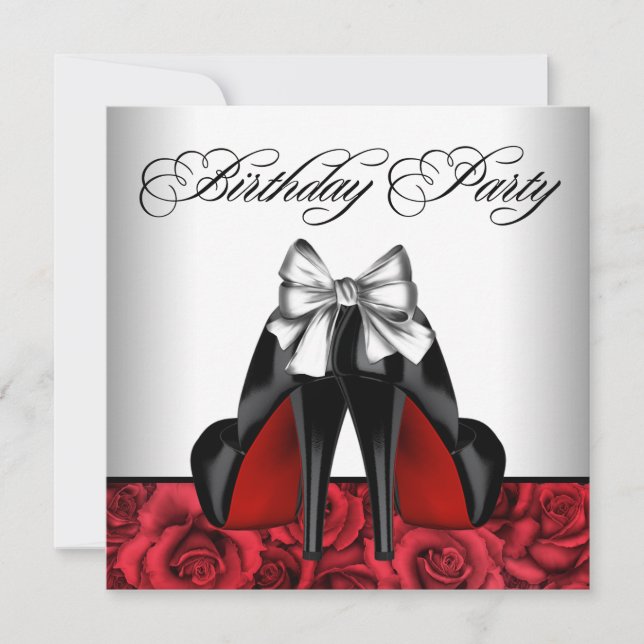 Invitation Fête d'anniversaire de la rose rouge de femme (Devant)