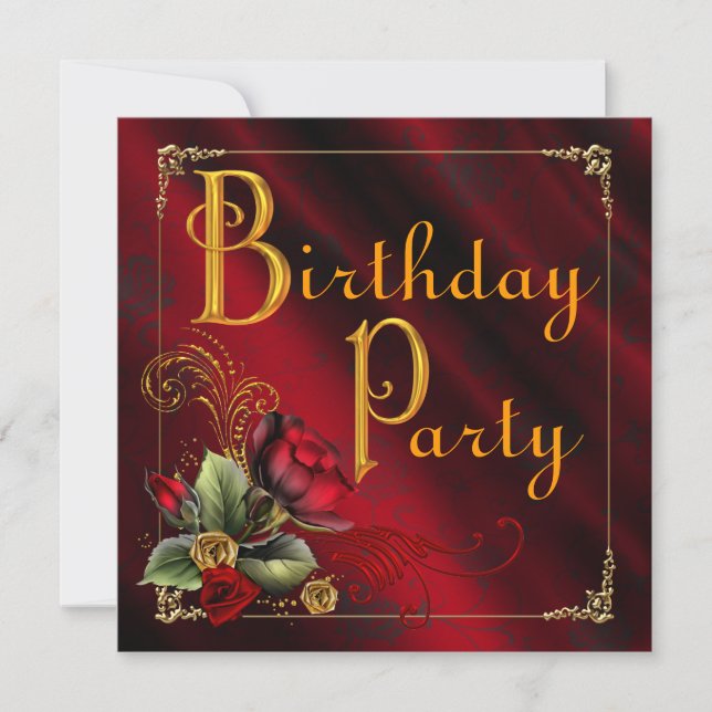 Invitation Fête d'anniversaire de la rose rouge de femme (Devant)