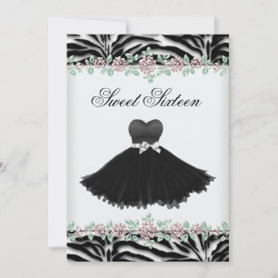 Invitation Fête d'anniversaire de la Rose Zebra Sweet sixteen