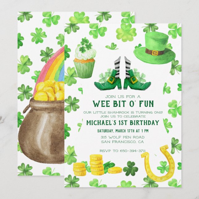 Invitation Fête d'anniversaire de la Saint-Patrick (Devant / Derrière)