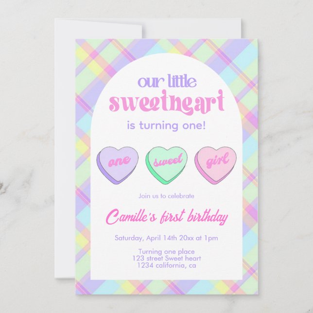 Invitation Fête d'anniversaire de la Saint-Valentin 1re année (Devant)