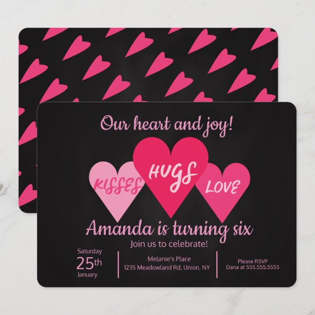 Invitation Fête d'anniversaire de la Saint-Valentin coeurs ta (Devant / Derrière)