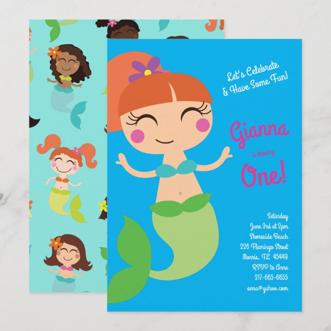 Invitation Fête d'anniversaire de la sirène (Devant / Derrière)