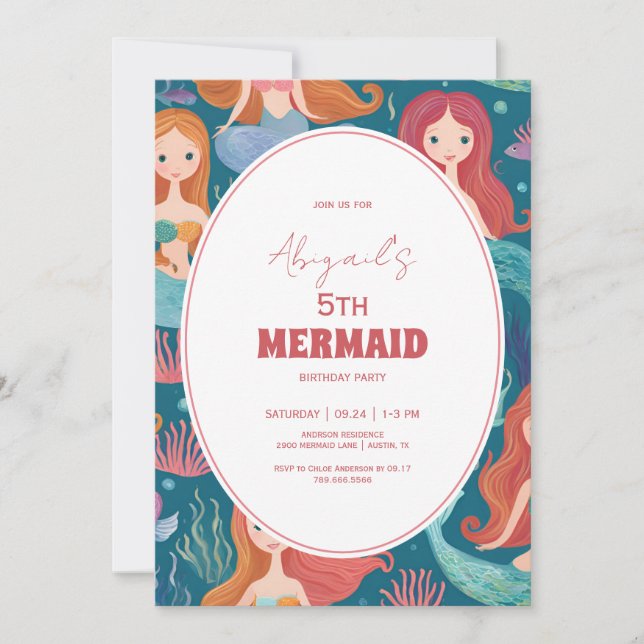 Invitation Fête d'anniversaire de la sirène (Devant)