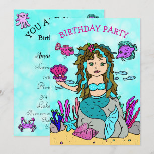 Invitation Fête d'anniversaire de la sirène brune sous la mer