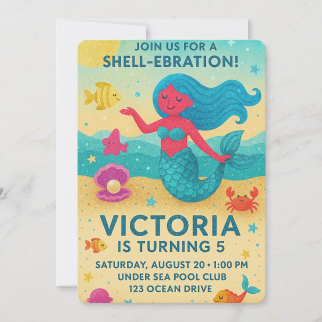 Invitation Fête d'anniversaire de la sirène de mer (Devant)