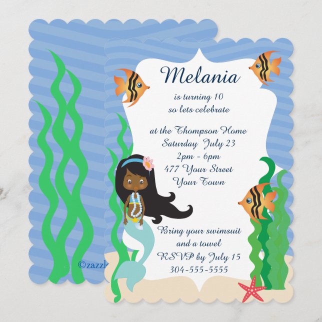 Invitation Fête d'anniversaire de la Sirène ethnique (Devant / Derrière)
