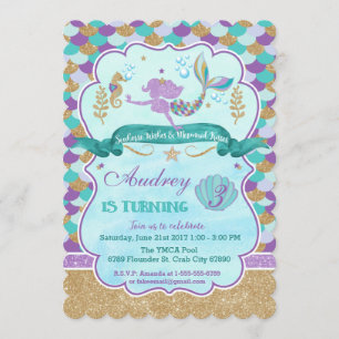 Invitation Fête d'anniversaire de la sirène personnalisée