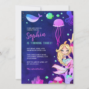 Invitation Fête d'anniversaire de la Sirène scintillante sous