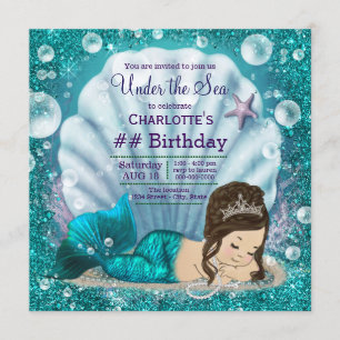 Invitation Fête d'anniversaire de la sirène sous les filles d