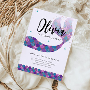 Invitation Fête d'anniversaire de la sirène Turquoise et viol