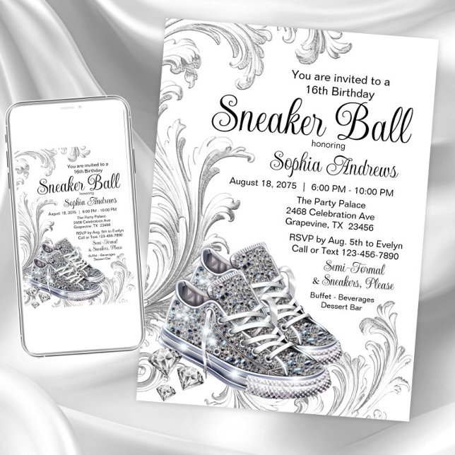 Invitation Fête d'anniversaire de la Sneaker Ball Diamant Bri (Diamond sneakers sneaker ball invitation. Available for instant download and print.)