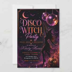 Invitation Fête d'anniversaire de la sorcière disco Shake Shi