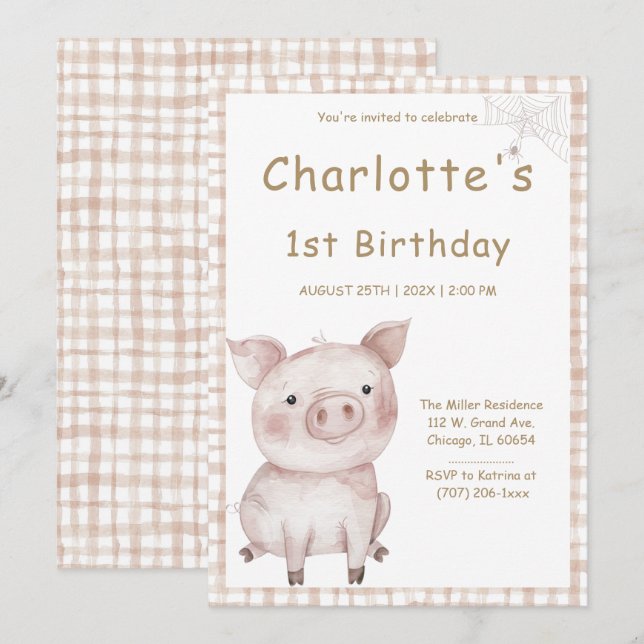 Invitation Fête d'anniversaire de La Toile de Charlotte (Devant / Derrière)