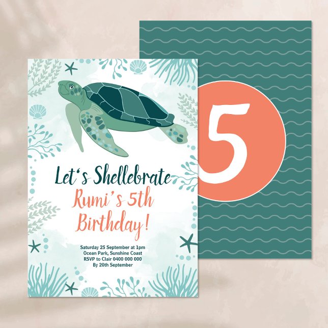 Invitation Fête d'anniversaire de la tortue de mer (Créateur téléchargé)