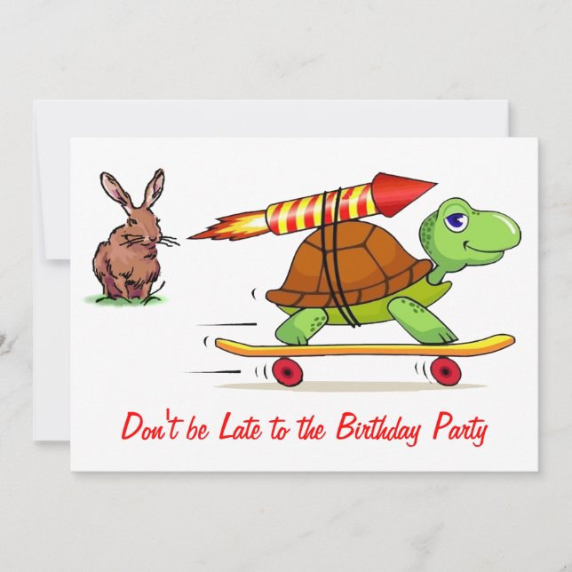 Invitation Fête d'anniversaire de la tortue propulsée par fus (Devant)