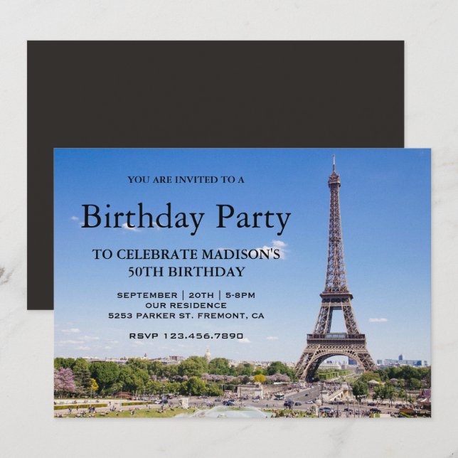 Invitation Fête d'anniversaire de la Tour Eiffel (Devant / Derrière)