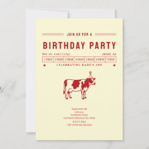Invitation Fête d'anniversaire de la vache à beurre rouge