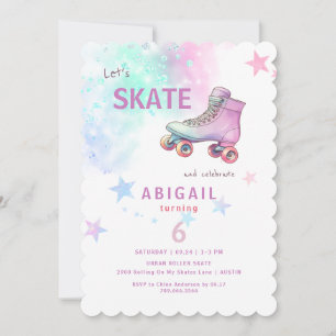 Invitation Fête d'anniversaire de la Young Girl Roller Sking